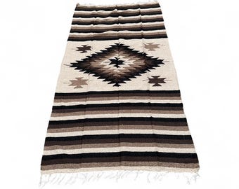 Heavy Duty Authentic Mexican Blanket - DIAMANTE Design Tan Dark Brown