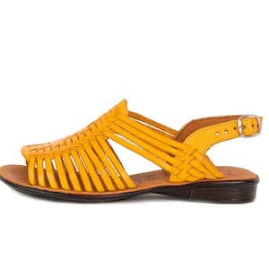 Yellow Leather Huarache Sandals: Handwoven Mexican Style