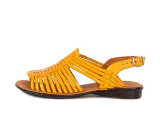 CLASSIC Women's Mexican Huarache Sandals - YELLOW #28 - Handwoven Leather Authentic Huaraches Sandals Handmade PREMIUM Quality Soft