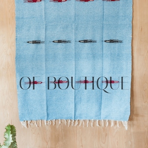 HEAVYWEIGHT Thick Mexican Blanket PAJARO Light Blue - Handmade Authentic Soft Yoga Pilates