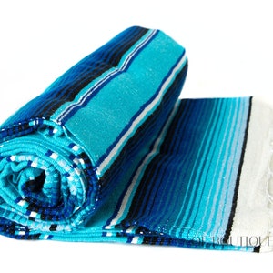 Mexican Serape Sarape ZARAPE Blanket Saltillo - BLUE #2 Pattern Handmade Hot Rod Blankets Soft Quality Serapes Yoga Pilates