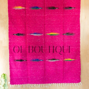 HEAVYWEIGHT Thick Mexican Blanket - PAJARO FUCHSIA - Handmade Authentic Soft Yoga Pilates