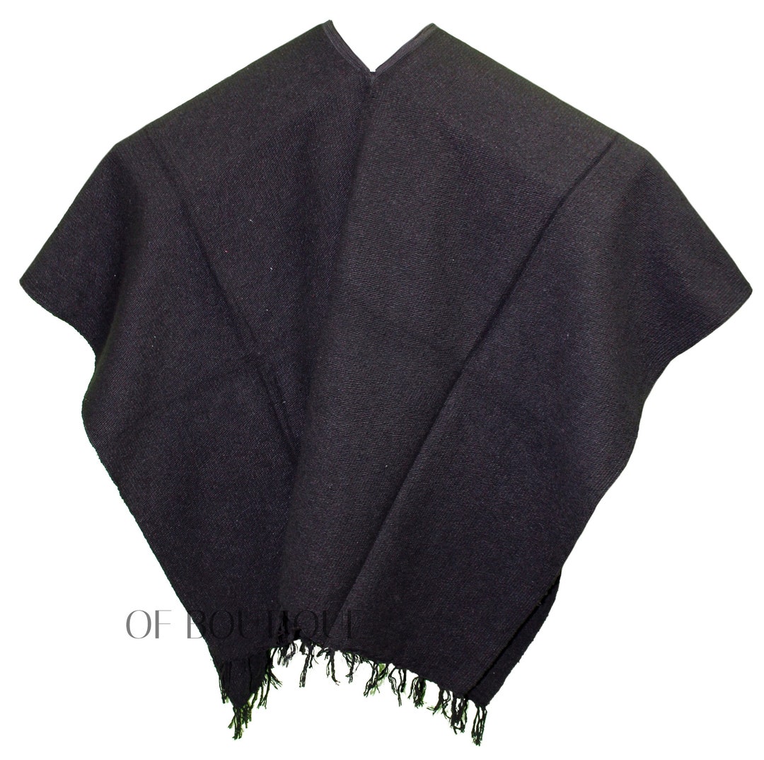 MEXICAN PONCHO Wide Style SOLID Black Handmade Soft Style Unisex One ...
