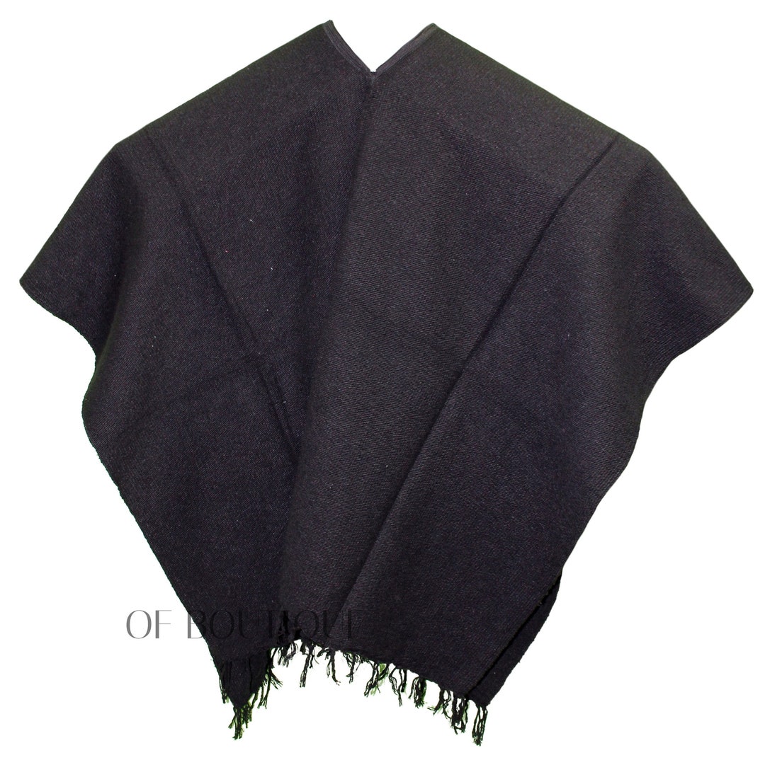 MEXICAN PONCHO Wide Style SOLID Black Handmade Soft Style