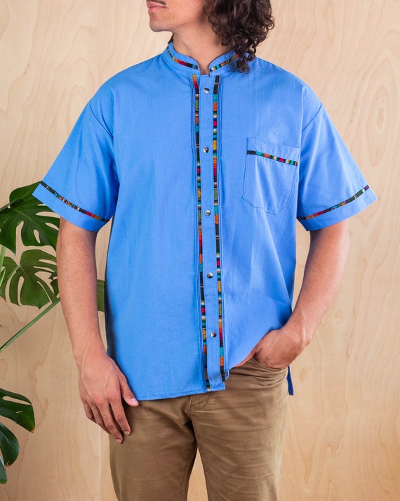 CAMISA FIESTA para hombre TURQUESA Diseno colorido con colores acentuados en las costuras Men Fiesta Attire