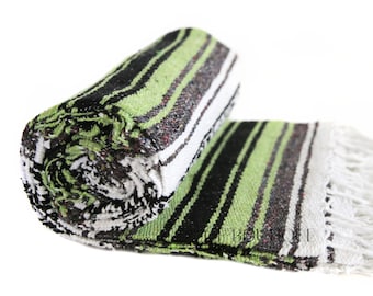 Lime Green Traditional Mexican Blanket: Soft Serape, Yoga Blanket