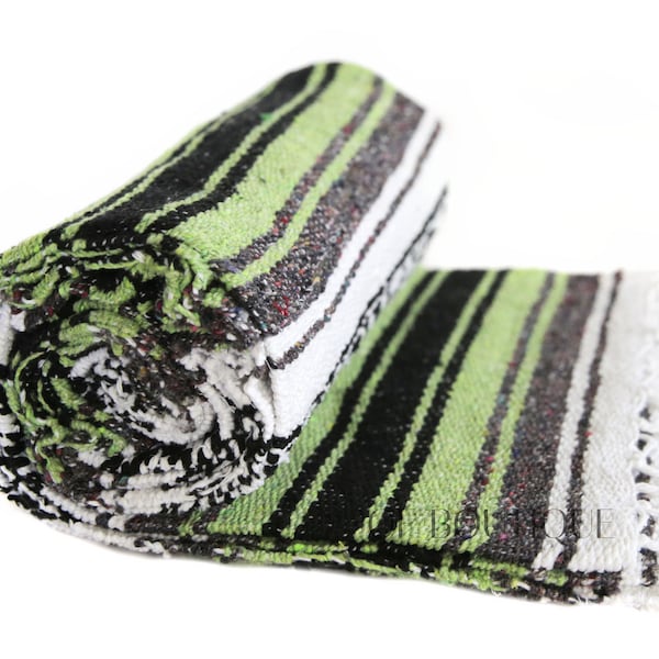 Traditional Authentic Mexican Blanket - LIME GREEN Pattern Handmade Hot Rod Blankets Soft Quality Serapes Yoga Pilates