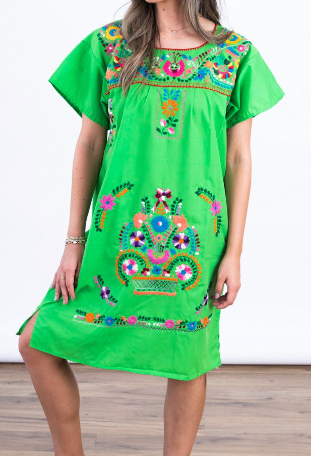 Mini Short Mexican Dress Handmade Bluson Style Lime Green Etsy