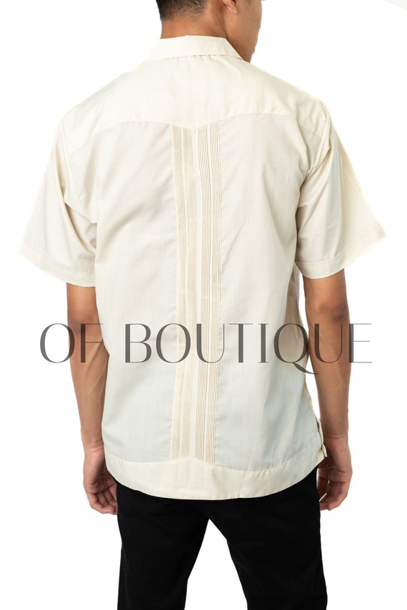 Men s Guayabera Clasica Style Shirt CREME Pleated Panel Design Men Fiesta Shirt Etsy