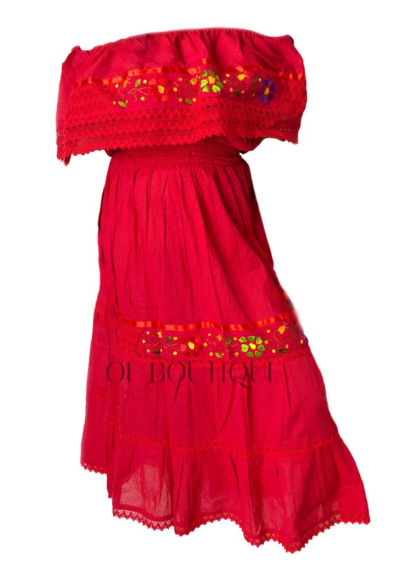 Red mexican dress off the shoulder sales
