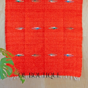 HEAVYWEIGHT Thick Mexican Blanket PAJARO Orange - Handmade Authentic Soft Yoga Pilates