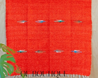 HEAVYWEIGHT Thick Mexican Blanket PAJARO Orange - Handmade Authentic Soft Yoga Pilates