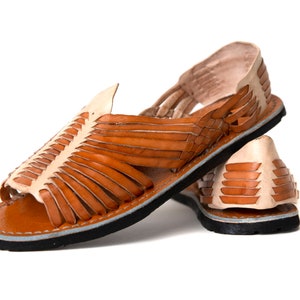WOMENS MEXICAN SANDALS Chedron/Natural Combo Leather Handmade Authentic Huaraches