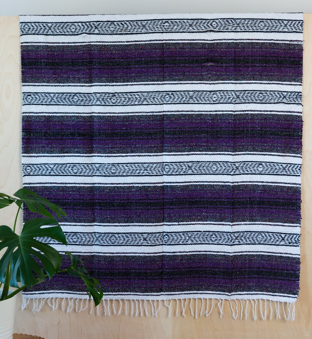 Traditional Authentic Mexican Blanket PURPLE Pattern Handmade Hot Rod