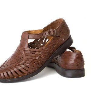 PREMIUM Men's Mexican Closed Toe Huarache Sandals - BROWN #497- All Sizes Handwoven Leather Authentic Huaraches Handmade Quality Soft