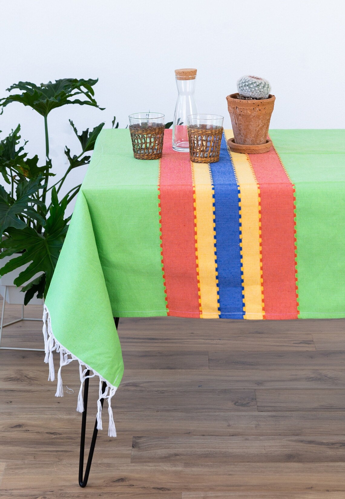 Handmade Mexican Tablecloth Rectangle Table Linen Lime Green Etsy