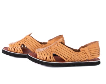 Women Mexican Sandals All Sizes Ladies Hippie Huaraches Handmade Leather Natural Color Tone