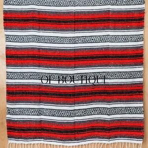 Traditional Authentic Mexican Blanket - RED Pattern Handmade Hot Rod Blankets Soft Quality Serapes Yoga Pilates