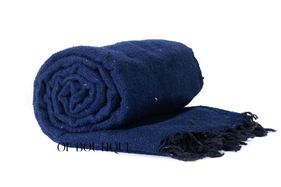 Mexican Throw Yoga Blanket SOLID Navy Blue Handmade Authentic Baja Blankets Etsy UK