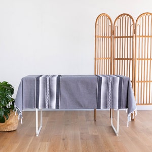 Handmade Gray Mexican Tablecloth: Boho Rectangle Table Linen (60x90)