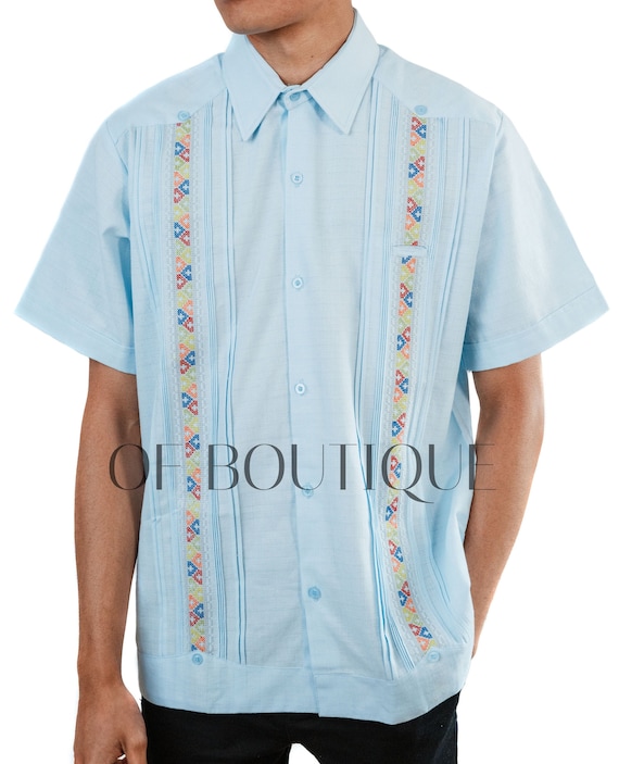 Guayabera de Mezclilla hecha a mano handgemaakte ambachtelijke ontwerper borduurwerk formele jurk shirt voor mannen Kleding Herenkleding Overhemden & T-shirts Overhemden Elegante blauwe Denim Guayabera 