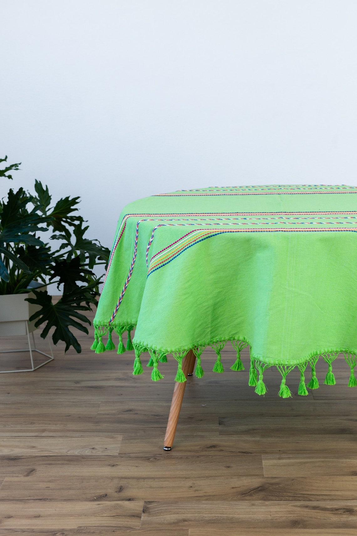 Mexican Round Tablecloth Handmade Table Linen LIME GREEN Etsy