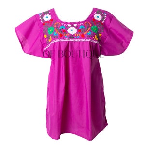 Mexican Blouse Traditional Embroidered - Magenta All Sizes Plus Sizes Puebla