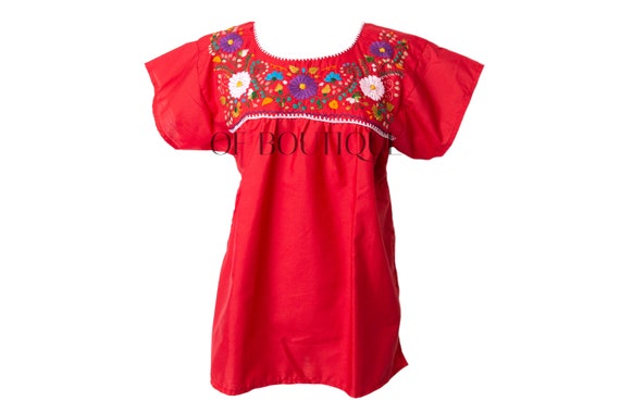 Blusa Mexicana Tradicional Bordada Roja Todas las Tallas Tallas Grandes  Puebla