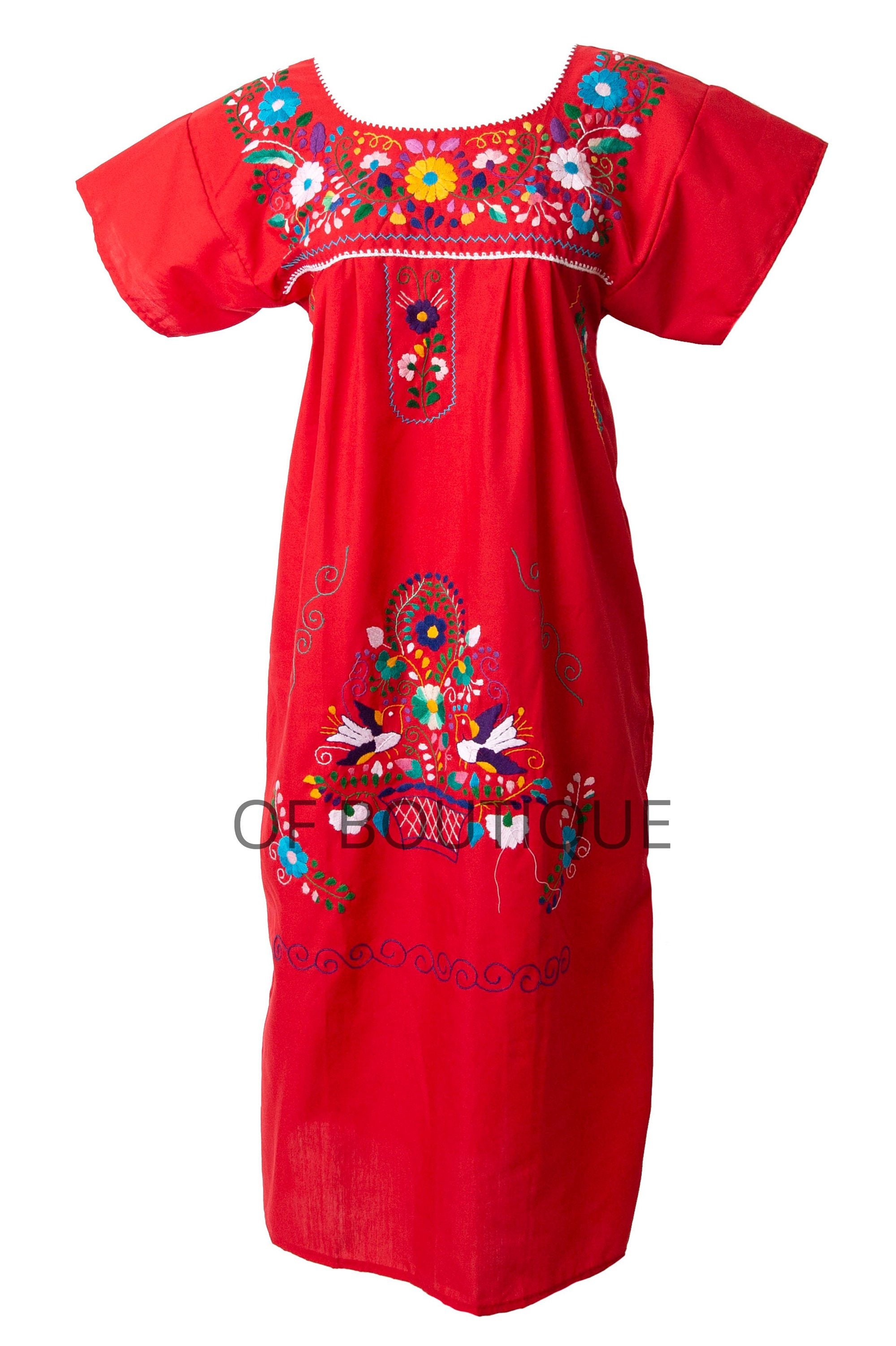 Mexican Dress Women's RED Embroidered ...