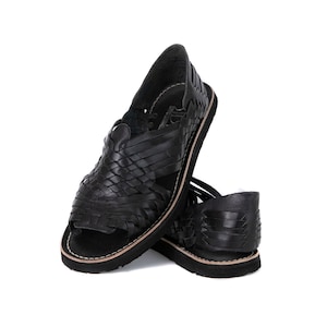 RAW & RUSTIC Men&#39;s Mexican Sandals - Black Pachuco Style