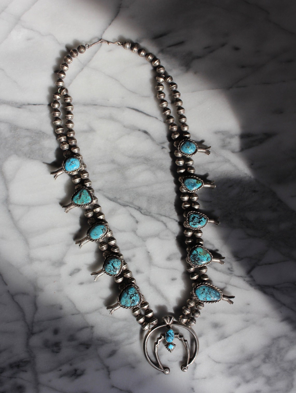 Vintage Bisbee Turquoise Squash Blossom Style Necklace Etsy