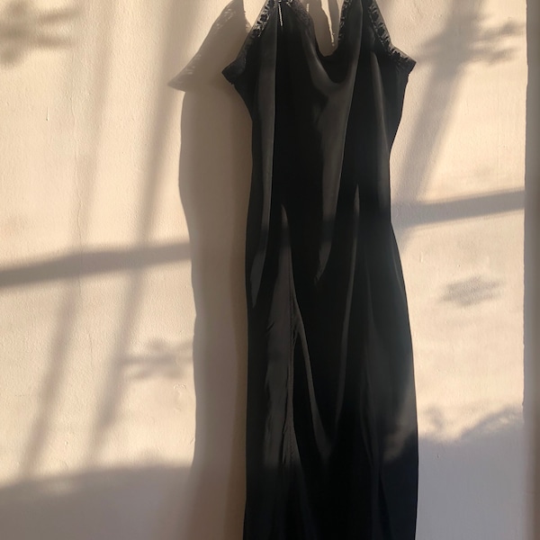 Black 1940s Skylon Nu Fashion Slip Dress With Lace Trimming