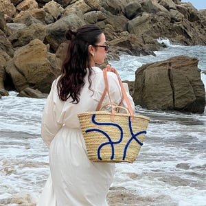 Gratis leren handvatten - chique Marokkaanse strooien markttas - leren handvatten strandtas voor elke dag & huwelijkscadeau
