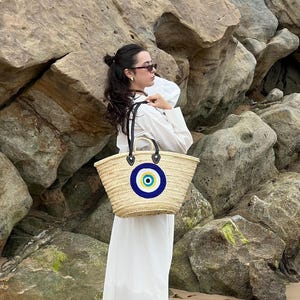 Gratis leren handvatten - chique Marokkaanse strooien markttas - leren handvatten strandtas voor elke dag & huwelijkscadeau