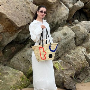 Gratis leren handvatten - chique Marokkaanse strooien markttas - leren handvatten strandtas voor elke dag & huwelijkscadeau