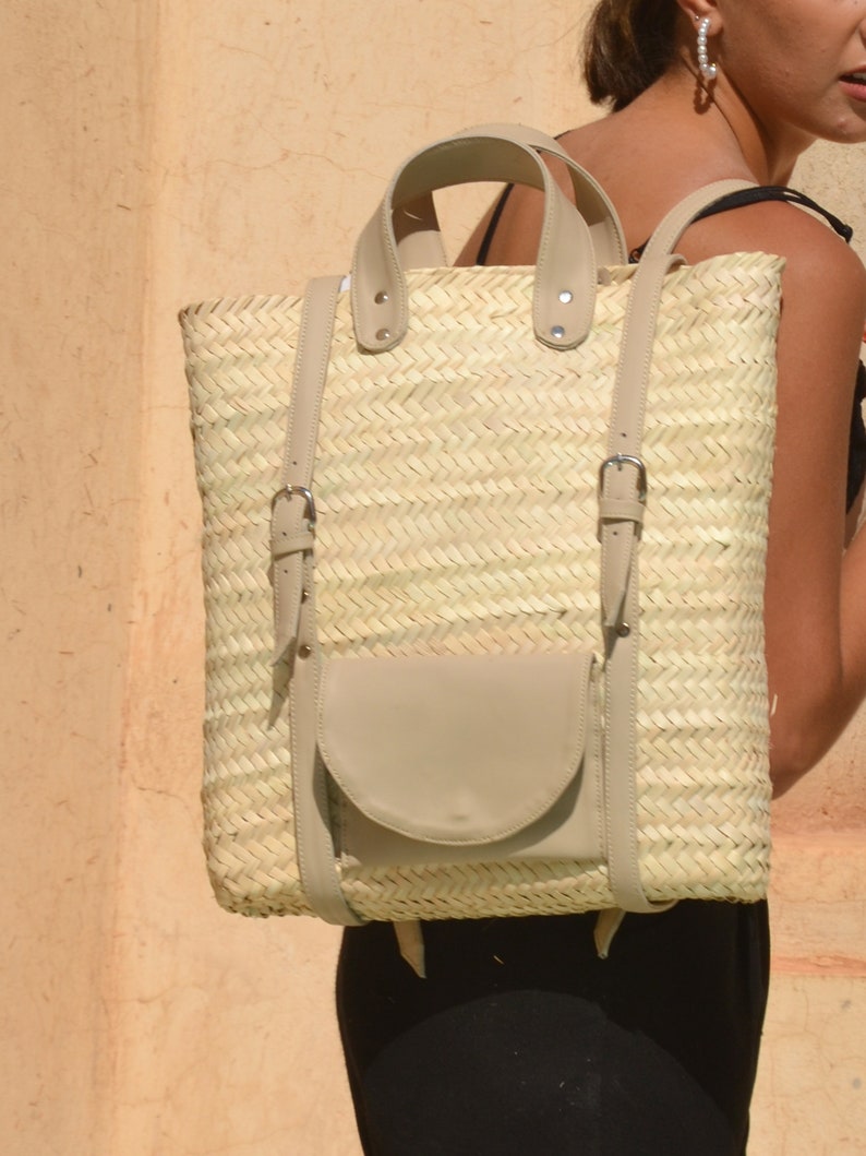 Straw Rucksack Straw Backpack With Pocket - Leather Rucksack-office Bag- Backpack for ...