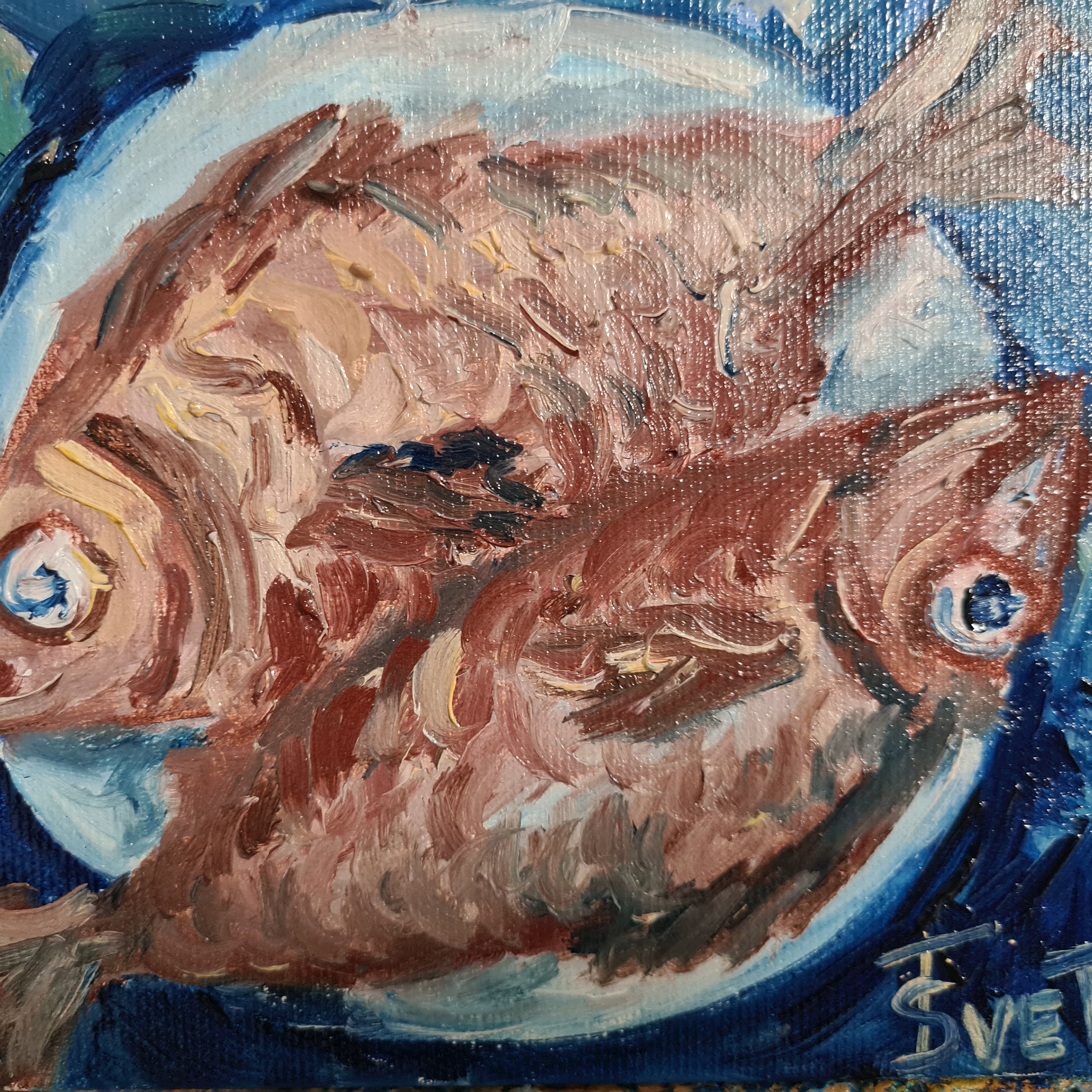 Miniature Fish Oil Canvas Original Painting Gift Idea 5.9 by 7.8 inches
