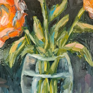 Rosas en un jarrón, pintura al óleo, cartón, decoración de pared para el hogar, regalo, 11,8 x 7,8 pulgadas