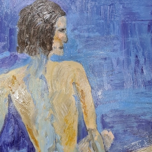 Mujer desnuda sobre cartón azul, 19.7х15.7 pulgadas