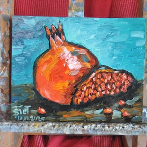Pintura al óleo de granada en cartón, 7,8 x 11,8 pulgadas