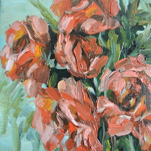 Pintura al óleo de rosas rojas en cartón, 11,8 x 7,8 pulgadas