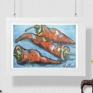 Pintura al óleo de tres pimientos rojos en cartón, 7,8 x 11,8 pulgadas