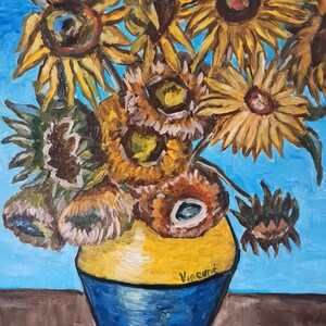 Vincent Van Gogh Girassóis Cópia Pintura a Óleo em Papelão Pintura Original 19,7 x 15,7 polegadas