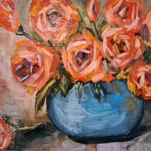 Ramo de rosas Pintura al óleo Cartón Arte original 7.8х 11.8 pulgadas