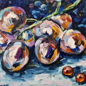 Pintura al óleo de uvas, arte original en cartón, 7,8 x 11,8 pulgadas