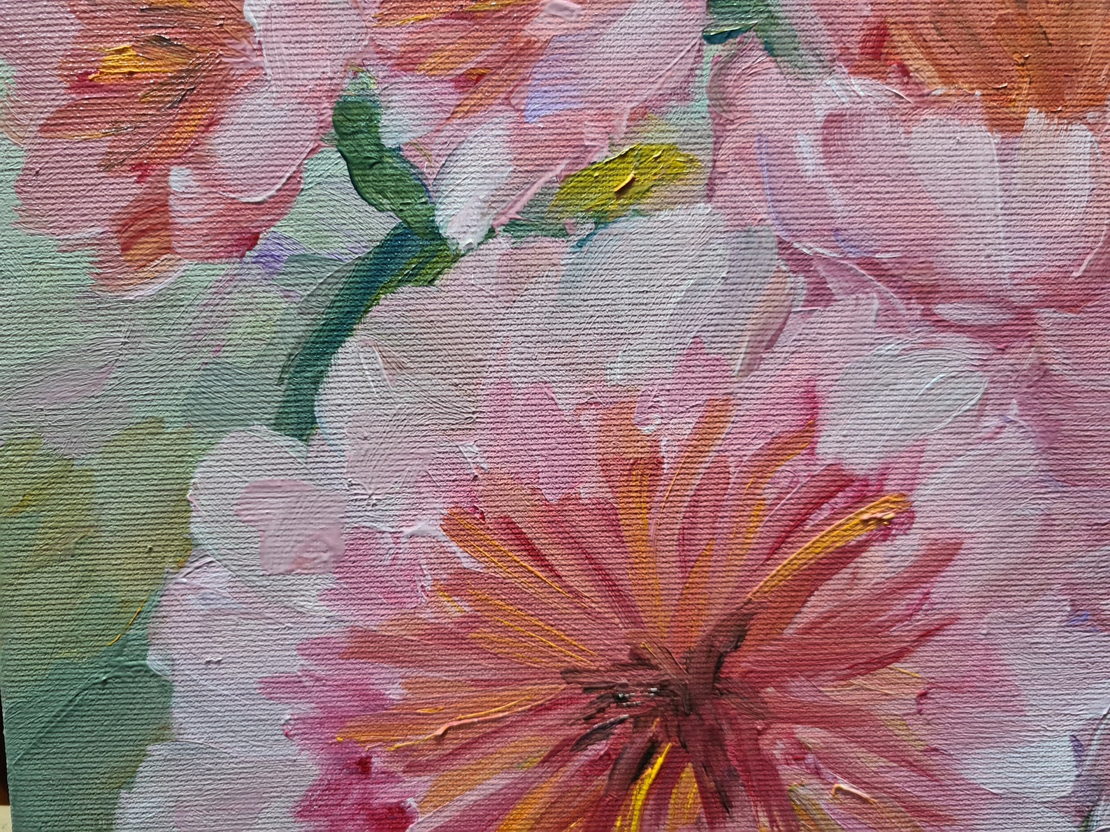 Pink flowers oil painting on canvas canvas on stretcher Etsy