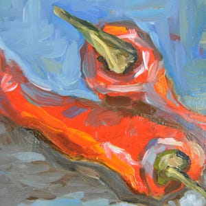 Pintura al óleo de pimiento rojo en cartón, 7,8 x 11,8 pulgadas