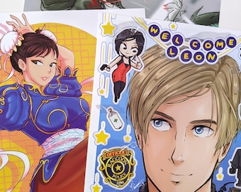 Video Game (Leon Kennedy Resident Evil, Chun Li, Nagito) Art Prints