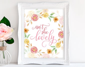 Isn’t She Lovely printable wall art, Watercolor Wreath, Digital Print, Instant Download, 8x10 and 11x14 inches