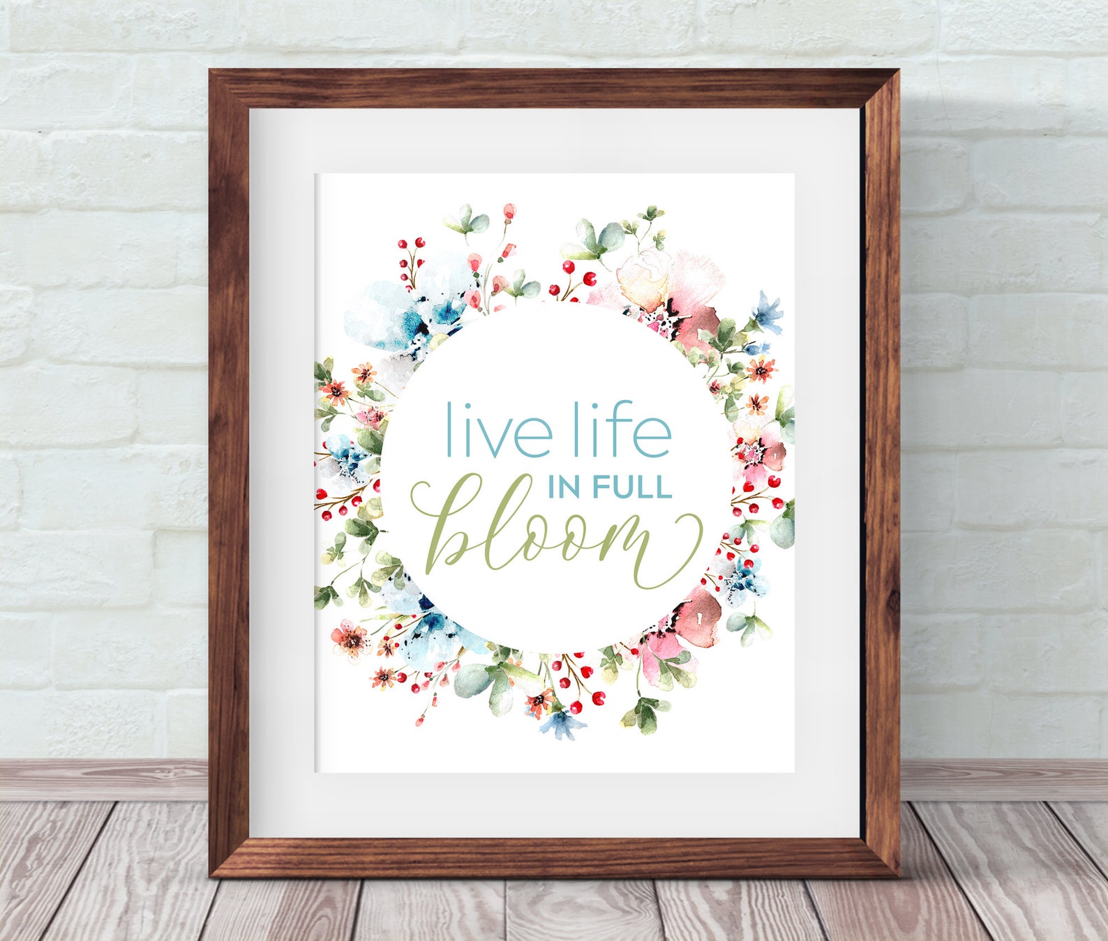 Live Life in Full Bloom Printable, Spring Wreath Wall Art and Table ...
